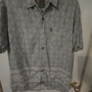 Pineapple Connection Gray Floral Mens Shirt Large